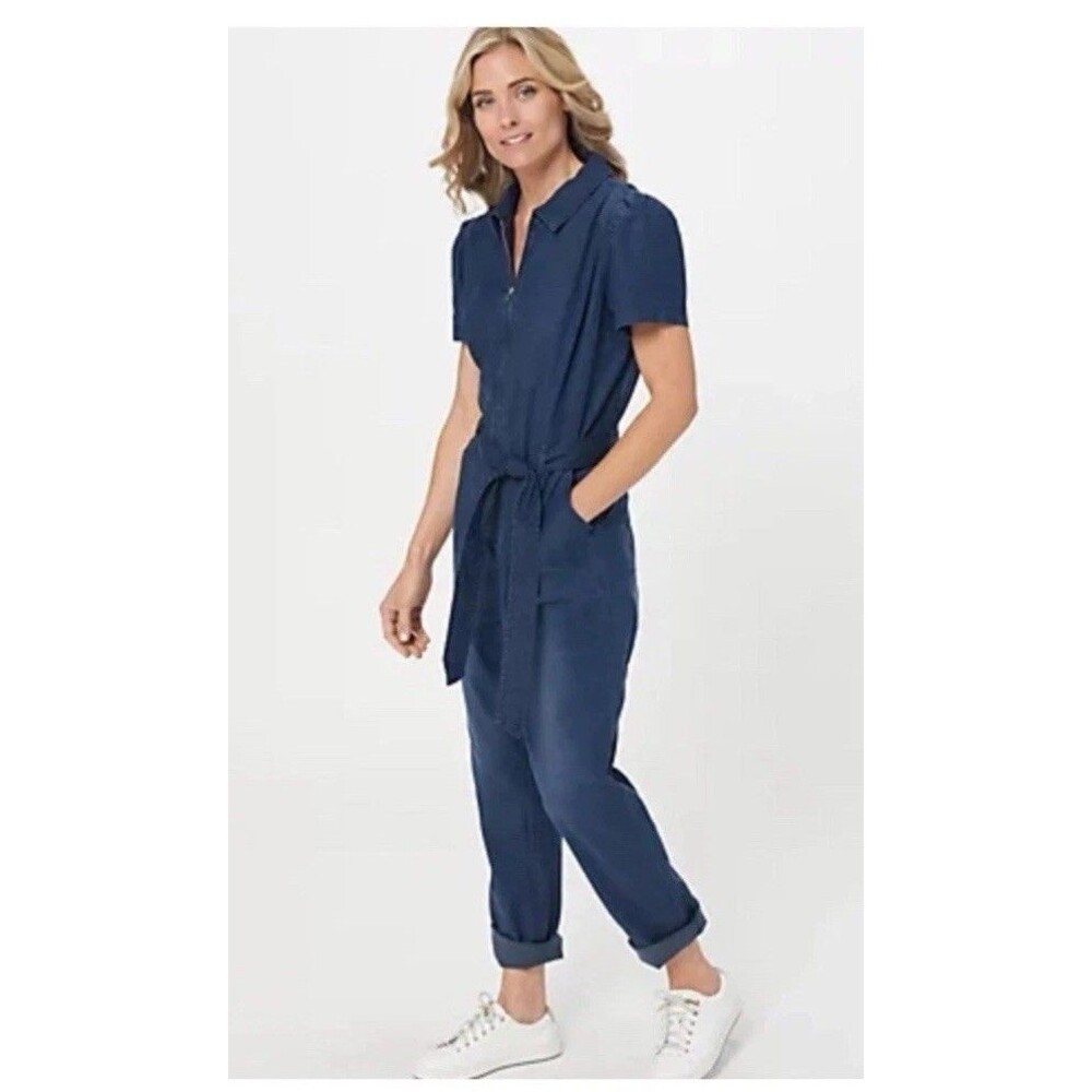 Candace Cameron Bure Navy Short-Sleeve Utility Jumpsuit